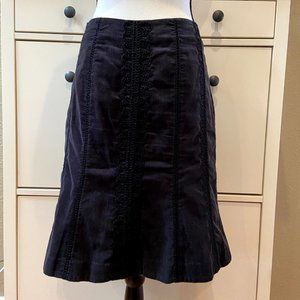 Boden charcoal cord skirt with embroidery detail